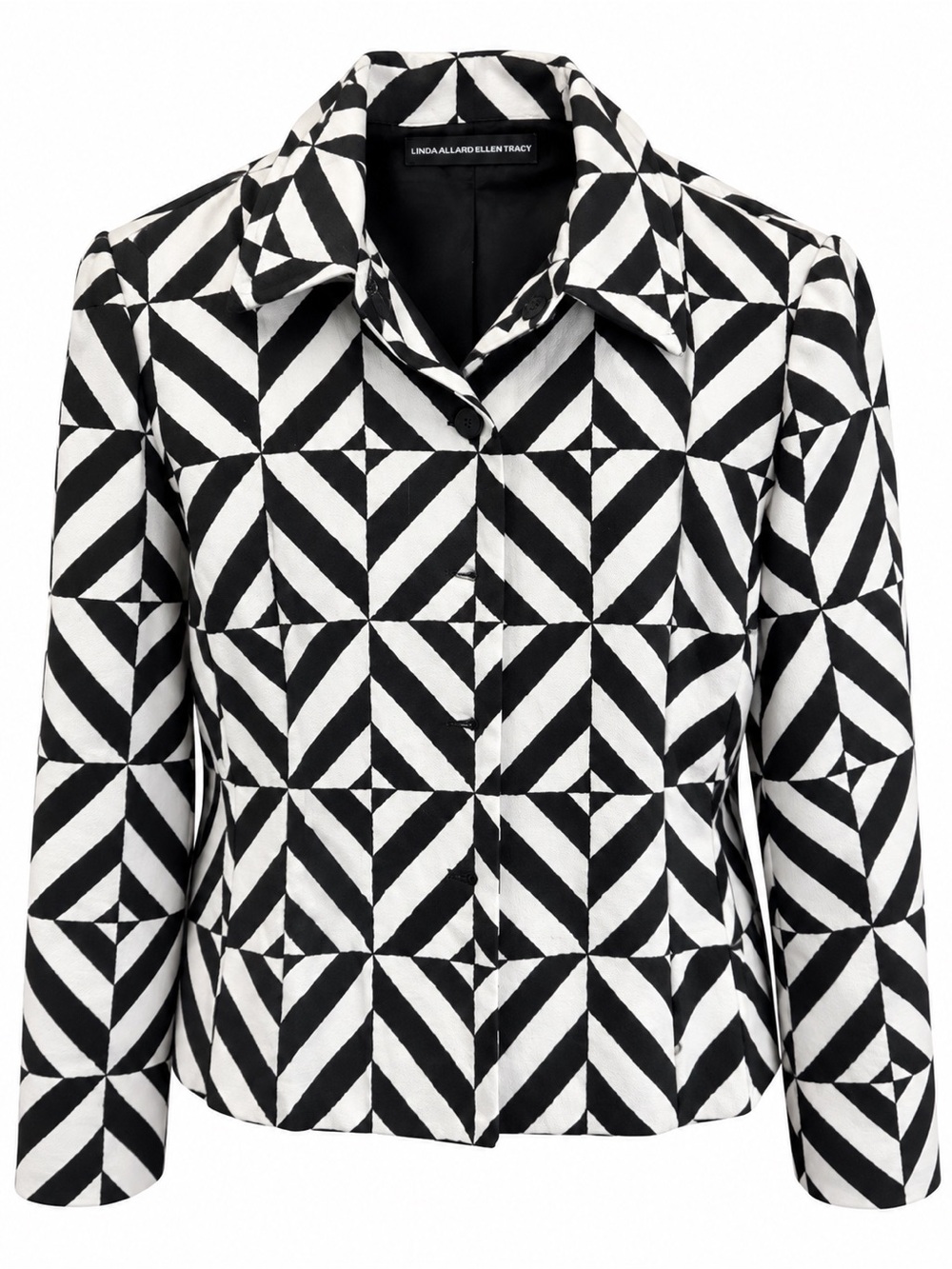 LINDA ALLARD ELLEN TRACY Black & White Geometric Jean Jacket